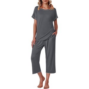 image:imageEkouaer Womens Capri Pajama Sets Print Short Sleeve Sleepwear Top and PantsDark Grey