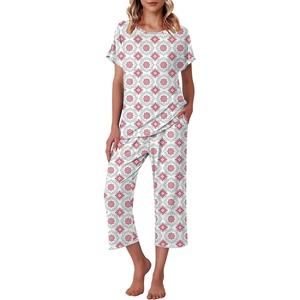 image:imageEkouaer Womens Capri Pajama Sets Print Short Sleeve Sleepwear Top and PantsDiamond Silhouette Flower