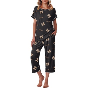 image:imageEkouaer Womens Capri Pajama Sets Print Short Sleeve Sleepwear Top and PantsGood Night Bow Print