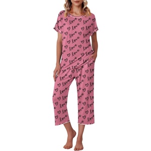 image:imageEkouaer Womens Capri Pajama Sets Print Short Sleeve Sleepwear Top and PantsLove Print