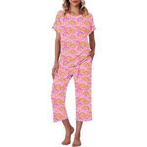 image:imageEkouaer Womens Capri Pajama Sets Print Short Sleeve Sleepwear Top and PantsPink Cashew Flower Print