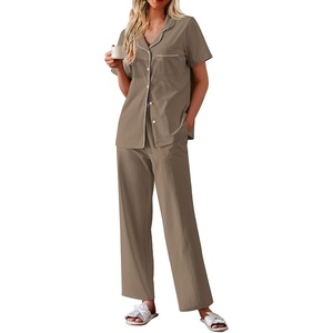 image:imageEkouaer Womens Cotton Pajamas Set Short Sleeve Button Down Pjs with PantsBrown