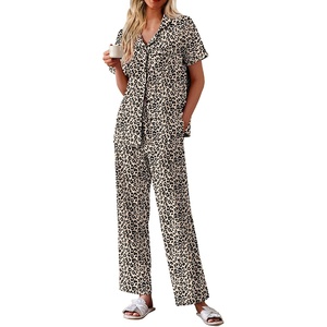 image:imageEkouaer Womens Cotton Pajamas Set Short Sleeve Button Down Pjs with PantsLeopard