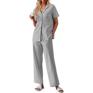 image:imageEkouaer Womens Cotton Pajamas Set Short Sleeve Button Down Pjs with PantsLight Grey
