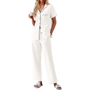 image:imageEkouaer Womens Cotton Pajamas Set Short Sleeve Button Down Pjs with PantsWhite