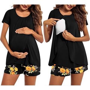 image:imageEkouaer Womens Maternity Nursing Pajamas Set Breastfeeding Sleepwear PjsFloral Black