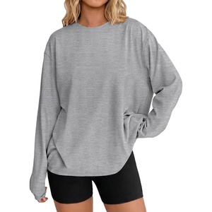 image:imageEkouaer Womens Oversized Long Sleeve Cotton Shirts Crew Neck Fall TopsGrey