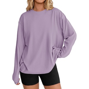 image:imageEkouaer Womens Oversized Long Sleeve Cotton Shirts Crew Neck Fall TopsLight Purple