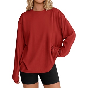 image:imageEkouaer Womens Oversized Long Sleeve Cotton Shirts Crew Neck Fall TopsRed