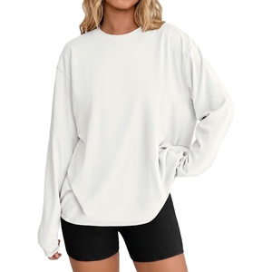 image:imageEkouaer Womens Oversized Long Sleeve Cotton Shirts Crew Neck Fall TopsWhite