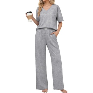 image:imageEkouaer Womens Pajama Sets Cotton Short Sleeve Long Pants Lounge SetLight Grey