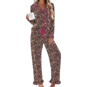image:imageEkouaer Womens Pajama Sets Long Sleeve Sleepwear Button Down Pjs LoungewearBrown Leopard
