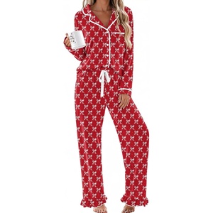 image:imageEkouaer Womens Pajama Sets Long Sleeve Sleepwear Button Down Pjs LoungewearRed Bowknot