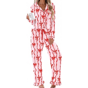 image:imageEkouaer Womens Pajama Sets Long Sleeve Sleepwear Button Down Pjs LoungewearRed Bowknot Stripes