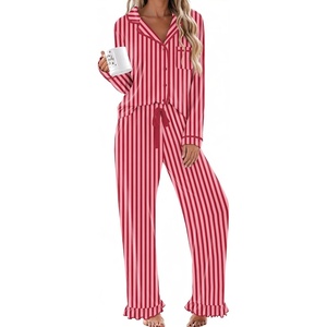 image:imageEkouaer Womens Pajama Sets Long Sleeve Sleepwear Button Down Pjs LoungewearRed Stripes