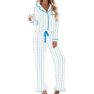 image:imageEkouaer Womens Pajama Sets Long Sleeve Sleepwear Button Down Pjs LoungewearWhite Rose Stripes