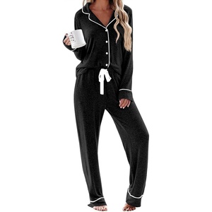 image:imageEkouaer Womens Pajamas Long Sleeve Loungewear Casual Button Down PjsBlack