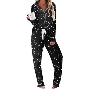 image:imageEkouaer Womens Pajamas Long Sleeve Loungewear Casual Button Down PjsBlack With Stars