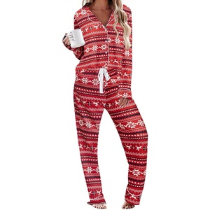 image:imageEkouaer Womens Pajamas Long Sleeve Loungewear Casual Button Down PjsChristmas Pattern