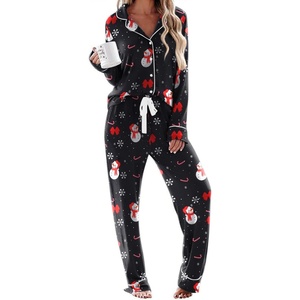 image:imageEkouaer Womens Pajamas Long Sleeve Loungewear Casual Button Down PjsChristmas Pattern2