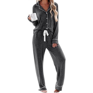 image:imageEkouaer Womens Pajamas Long Sleeve Loungewear Casual Button Down PjsDark Grey