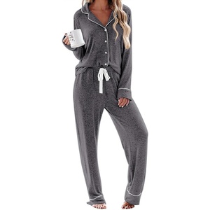 image:imageEkouaer Womens Pajamas Long Sleeve Loungewear Casual Button Down PjsFlower Grey
