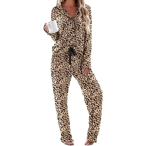 image:imageEkouaer Womens Pajamas Long Sleeve Loungewear Casual Button Down PjsLeopard
