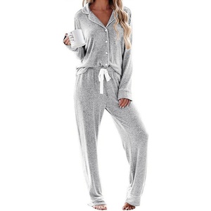 image:imageEkouaer Womens Pajamas Long Sleeve Loungewear Casual Button Down PjsLight Grey