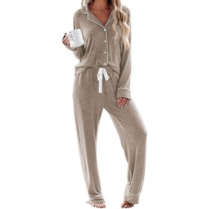 image:imageEkouaer Womens Pajamas Long Sleeve Loungewear Casual Button Down PjsLight Grey Khaki