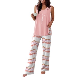 image:imageEkouaer Womens Pajamas Set Sleeveless Lounge Sets Tank Top and Pants PjsTiedye Pink