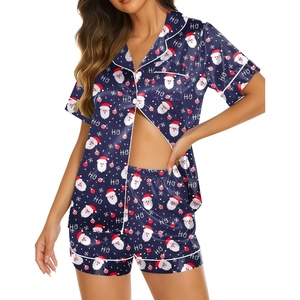 image:imageEkouaer Womens Pajamas Silk Satin Short Sleeve Button Down Pjs Shorts SetChristmas Navy
