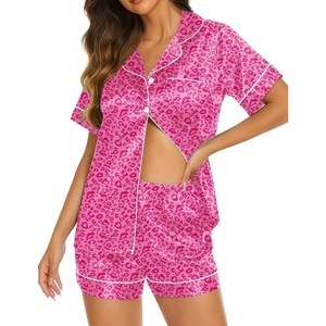 image:imageEkouaer Womens Pajamas Silk Satin Short Sleeve Button Down Pjs Shorts SetLeopard Rose