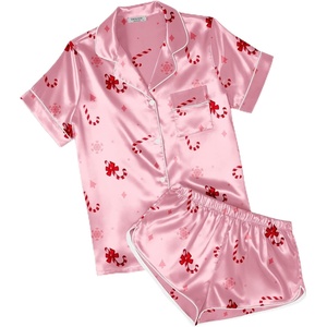 image:imageEkouaer Womens Satin Pajama Set Silk Pj Short Sets 2 Piece Loungewear S5XLPink Christmas Candy Cane