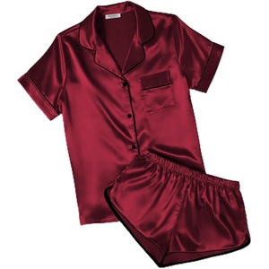 image:imageEkouaer Womens Satin Pajama Set Silk Pj Short Sets 2 Piece Loungewear S5XLWine Red