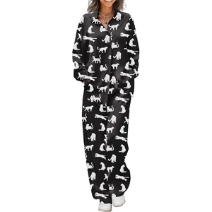 image:imageEkouaer Womens Satin Silky Pajama Set Soft Long PJs Button Down LoungewearBblack Leopard