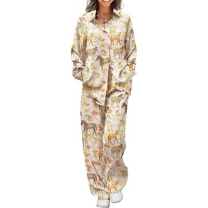 image:imageEkouaer Womens Satin Silky Pajama Set Soft Long PJs Button Down LoungewearBchampagne Horse