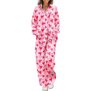 image:imageEkouaer Womens Satin Silky Pajama Set Soft Long PJs Button Down LoungewearLove Print