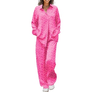 image:imageEkouaer Womens Satin Silky Pajama Set Soft Long PJs Button Down LoungewearPink Leopard Print