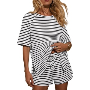 image:imageEkouaer Womens Two Piece Sets Summer Lounge Set Matching OutfitsBlack White Striped