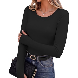 image:imageLong Sleeve Shirts for Women Thumb Hole Fitted Tops Thermal Layering TeesBlack