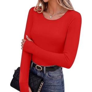 image:imageLong Sleeve Shirts for Women Thumb Hole Fitted Tops Thermal Layering TeesRed