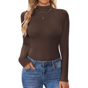 image:imageTurtleneck Tops for Women Long Sleeve Mock Neck Shirts Thermal UnderwearBrown