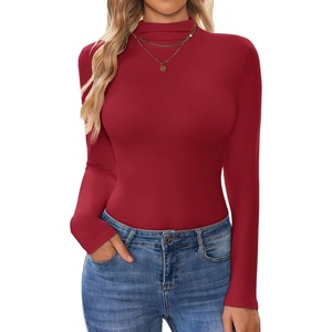 image:imageTurtleneck Tops for Women Long Sleeve Mock Neck Shirts Thermal UnderwearDark Red