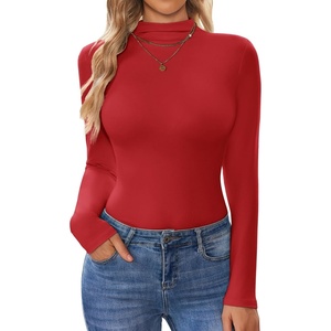 image:imageTurtleneck Tops for Women Long Sleeve Mock Neck Shirts Thermal UnderwearRed