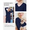 image:imageEkouaer Lounge Sets for Women Long Sleeve Knit Ribbed Pajama Sets 2 Piece Casual Loungewear with PocketsNavy Blue