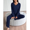 image:imageEkouaer Lounge Sets for Women Long Sleeve Knit Ribbed Pajama Sets 2 Piece Casual Loungewear with PocketsNavy Blue