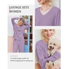 image:imageEkouaer Lounge Sets for Women Long Sleeve Knit Ribbed Pajama Sets 2 Piece Casual Loungewear with PocketsPurple