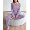 image:imageEkouaer Lounge Sets for Women Long Sleeve Knit Ribbed Pajama Sets 2 Piece Casual Loungewear with PocketsPurple