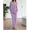 image:imageEkouaer Lounge Sets for Women Long Sleeve Knit Ribbed Pajama Sets 2 Piece Casual Loungewear with PocketsPurple