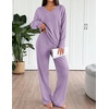 image:imageEkouaer Lounge Sets for Women Long Sleeve Knit Ribbed Pajama Sets 2 Piece Casual Loungewear with PocketsPurple